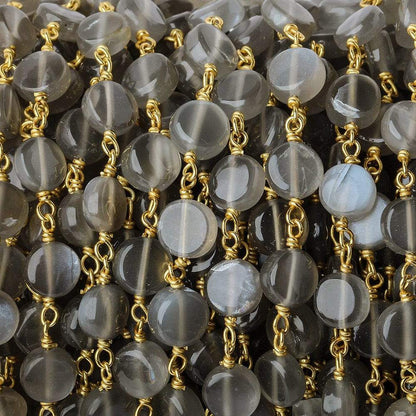7mm Platinum Grey Moonstone  plain coin Vermeil Chain by the foot
