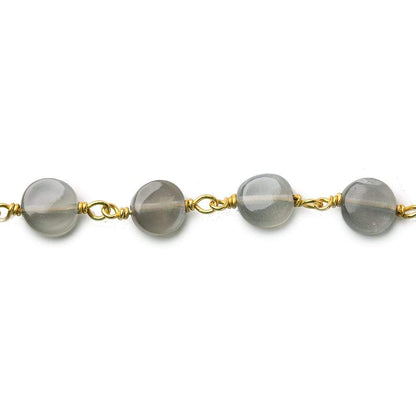 7mm Platinum Grey Moonstone  plain coin Vermeil Chain by the foot