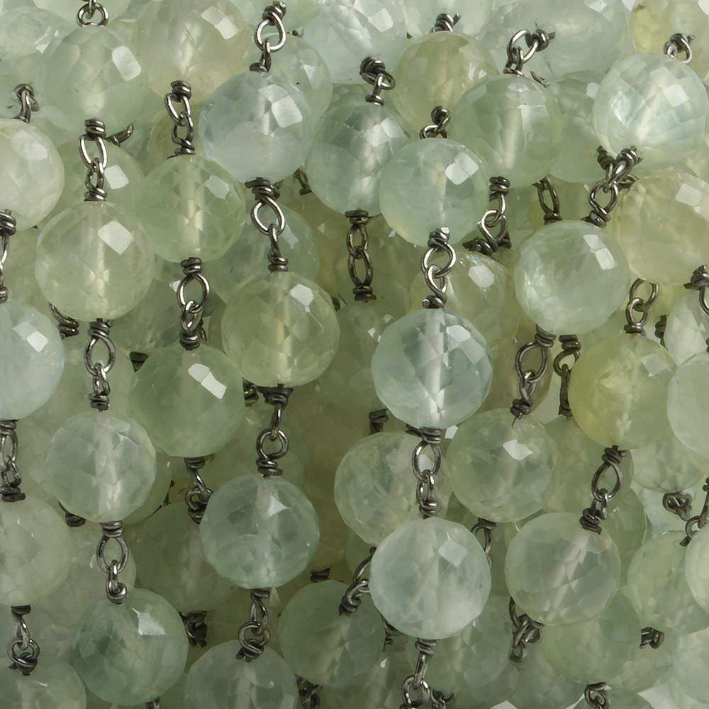 7mm Prehnite faceted round Black Gold .925 Silver Chain by the foot 24 pieces