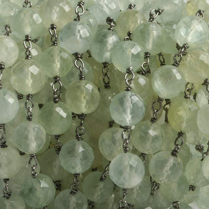 7mm Prehnite faceted round Black Gold .925 Silver Chain by the foot 24 pieces