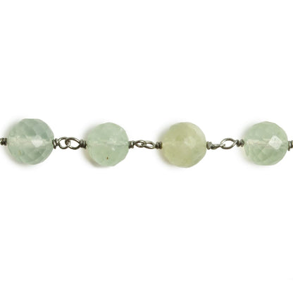 7mm Prehnite faceted round Black Gold .925 Silver Chain by the foot 24 pieces
