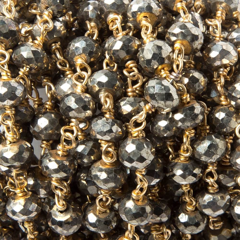 7mm Pyrite faceted rondelle 22kt Gold Chain by the foot 24 pieces