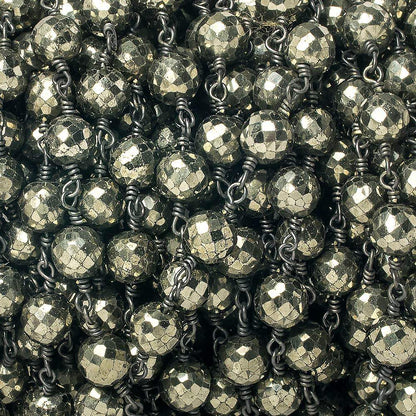 7mm Pyrite faceted round Black Gold Chain sold by the foot 21 pieces