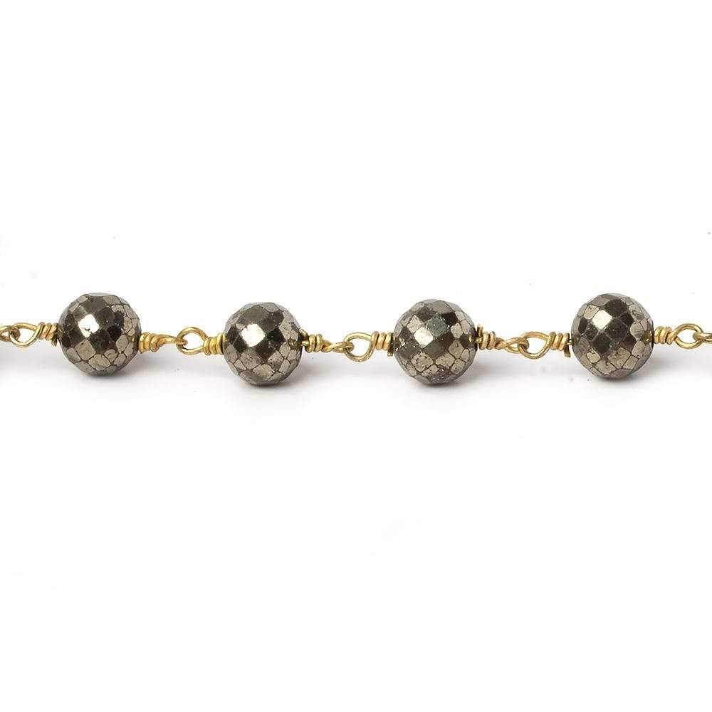 7mm Pyrite faceted round Gold plated Chain by the foot 21 beads