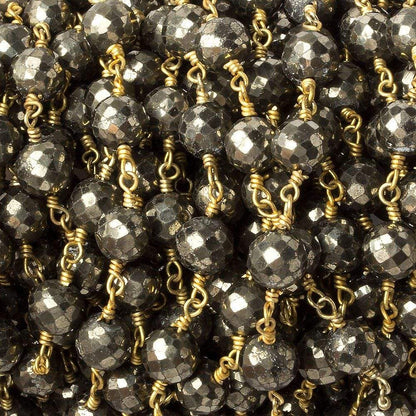 7mm Pyrite faceted round Gold plated Chain by the foot 21 beads