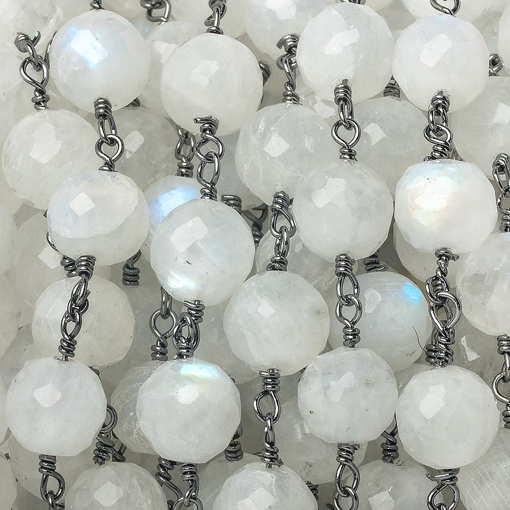 7mm Rainbow Moonstone faceted round Black Gold Chain by the foot 23 pieces