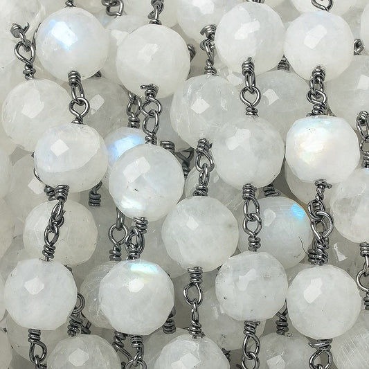 7mm Rainbow Moonstone faceted round Black Gold Chain by the foot 23 pieces