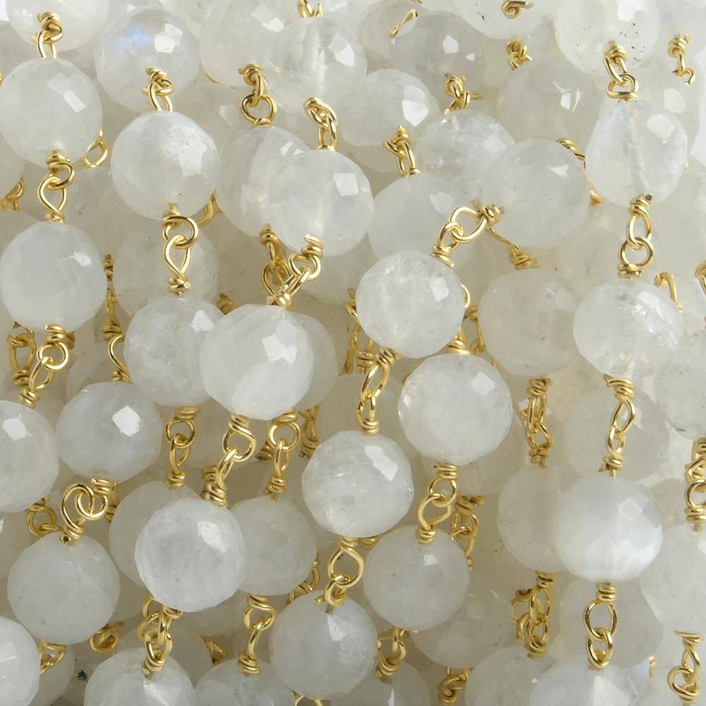 7mm Rainbow Moonstone faceted round Vermeil Chain by the foot 24 pieces