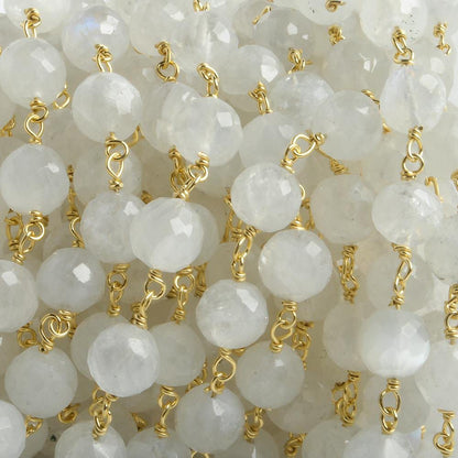 7mm Rainbow Moonstone faceted round Vermeil Chain by the foot 24 pieces