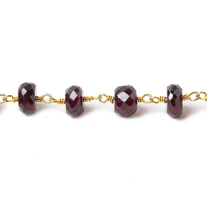 7mm Rhodolite Garnet faceted rondelle Vermeil Chain by the foot 30 beads