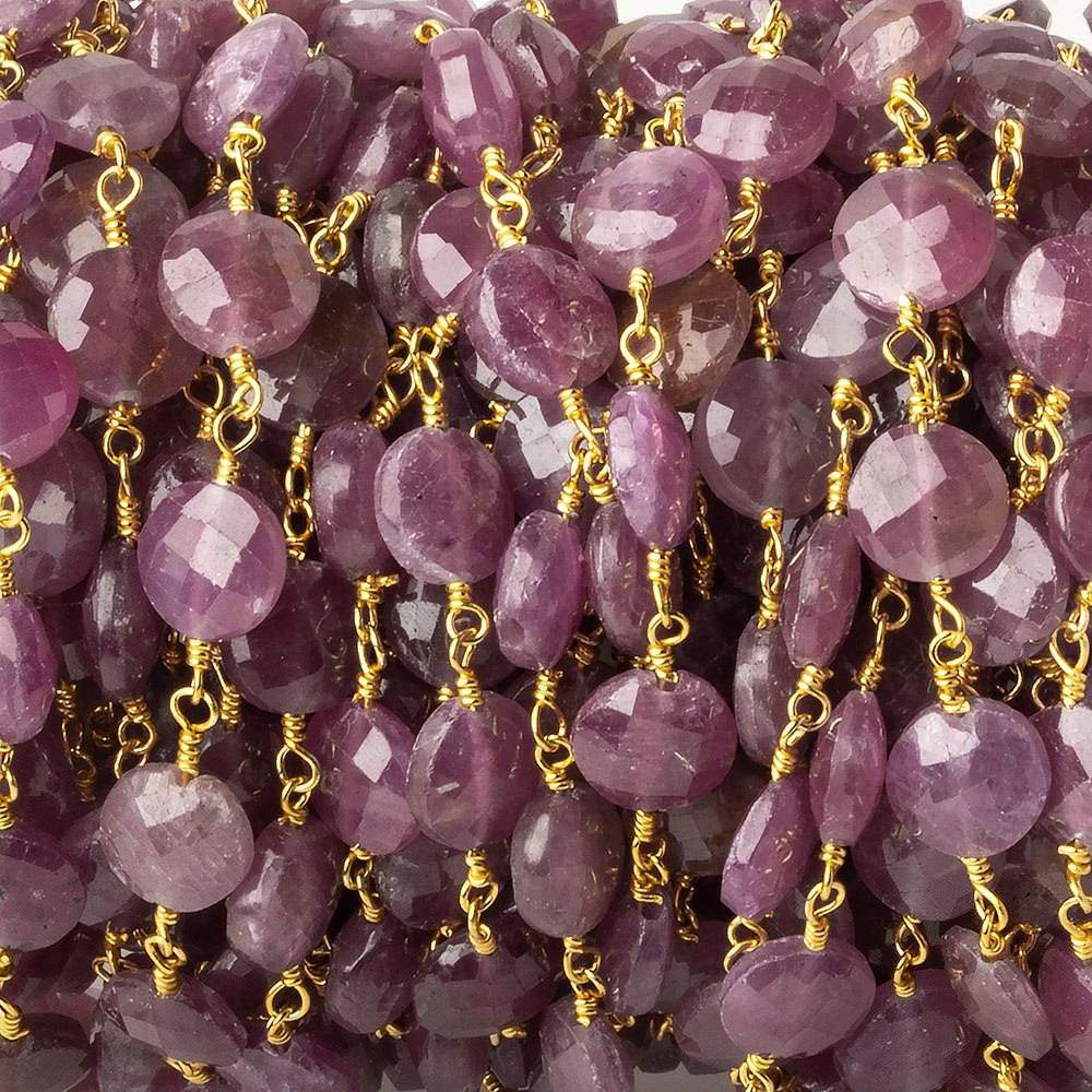 7mm Ruby faceted coin Vermeil Chain by the foot