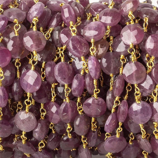 7mm Ruby faceted coin Vermeil Chain by the foot