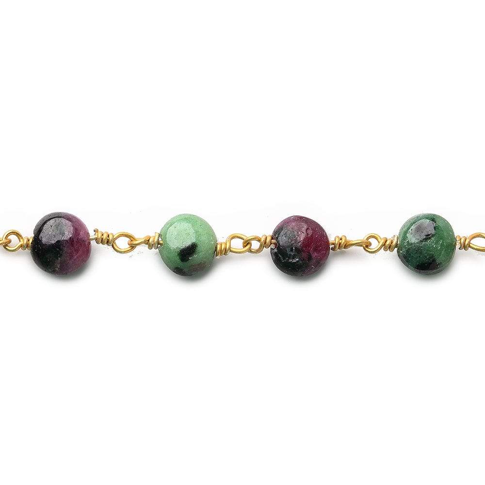 7mm Ruby in Zoisite plain coin Vermeil Chain by the foot