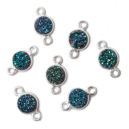 7mm Silver .925 Bezel Mystic Mermaid Green Drusy Coin Connector 1 piece