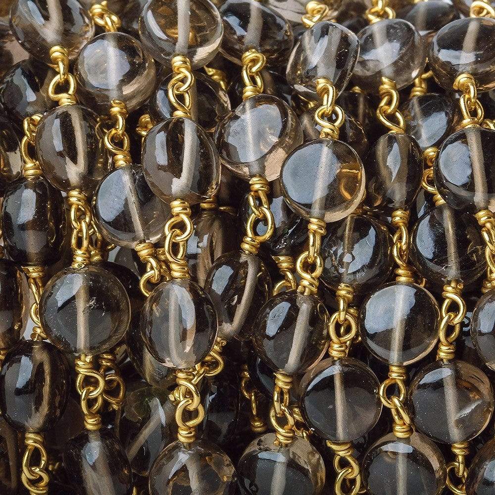 7mm Smoky Quartz plain coin Vermeil Chain by the foot