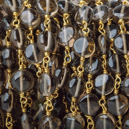 7mm Smoky Quartz plain coin Vermeil Chain by the foot