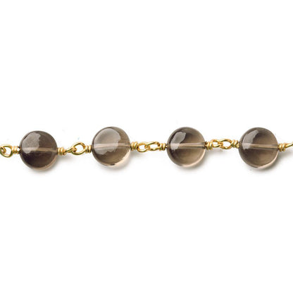 7mm Smoky Quartz plain coin Vermeil Chain by the foot