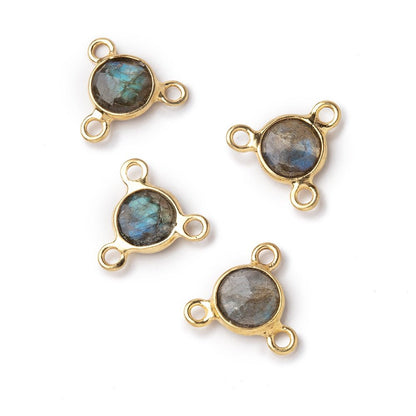 7mm Vermeil Bezel Labradorite Faceted Coin 3 Ring Connector 1 piece