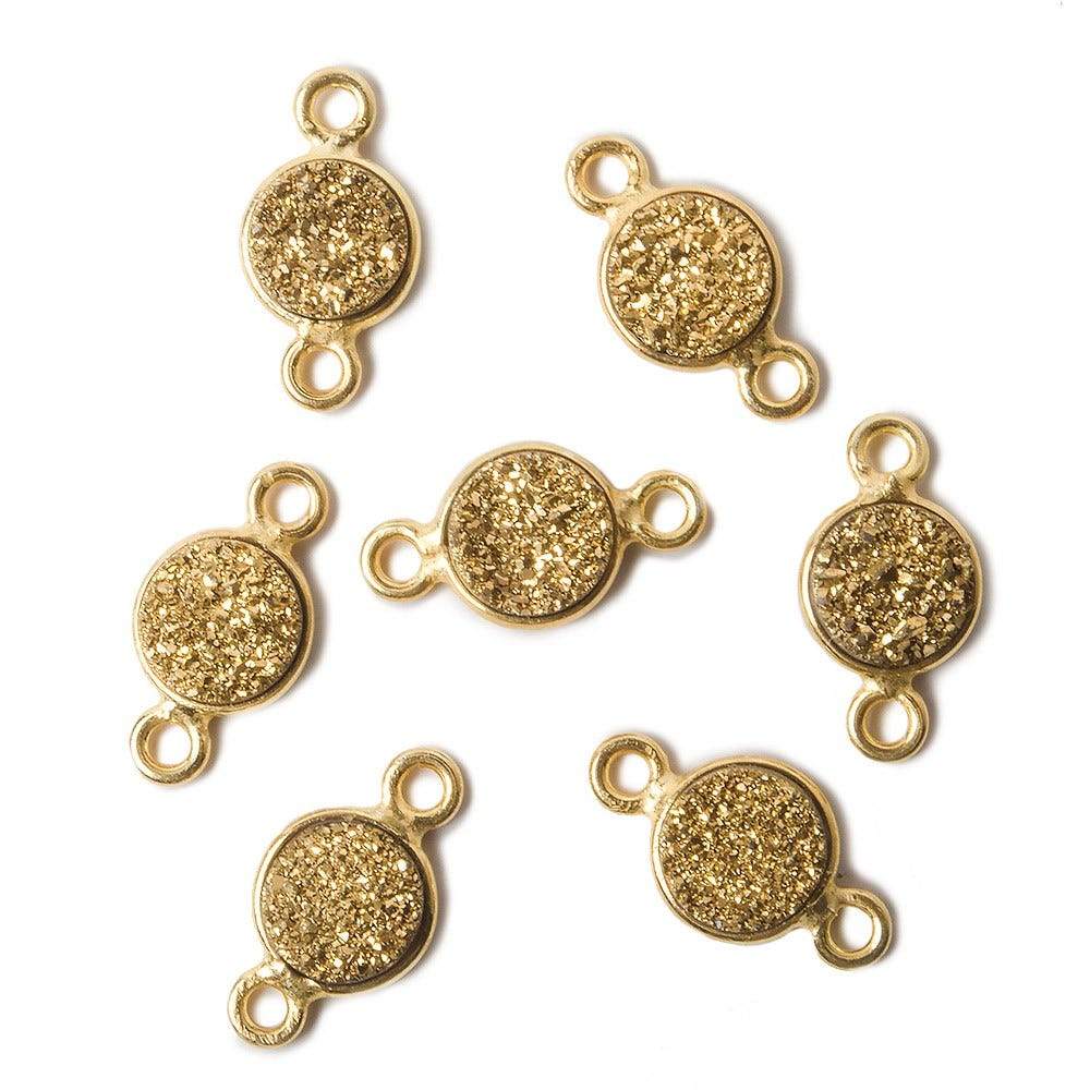 7mm Vermeil Bezel Metallic Gold Drusy Coin Connector 1 piece