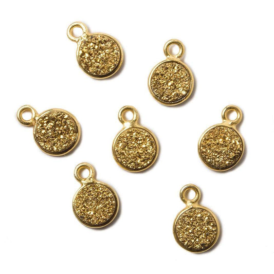 7mm Vermeil Bezel Metallic Gold Drusy Coin Pendant Set of 4 Pieces