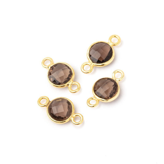 7mm Vermeil Bezel Smoky Quartz Faceted Coin Connector Set of 4 pieces
