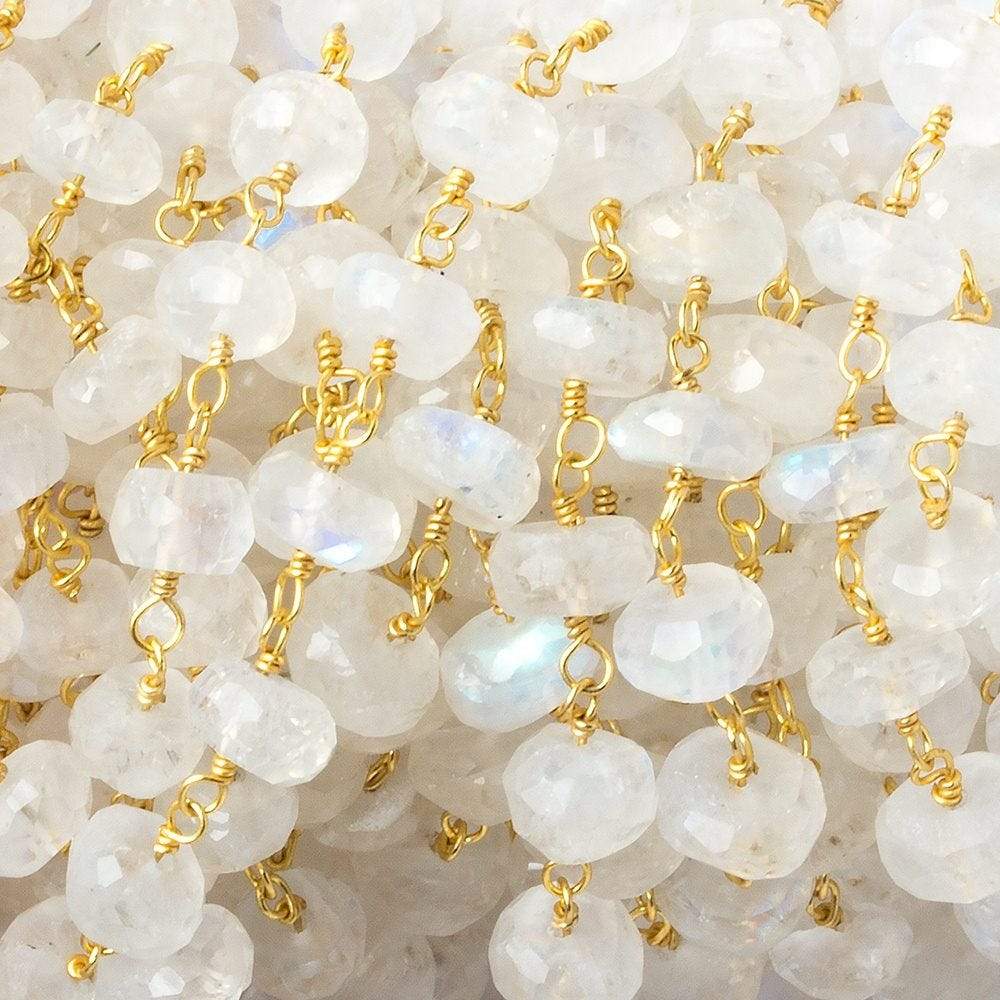 6mm Rainbow Moonstone Faceted Rondelle Beads on Vermeil Chain