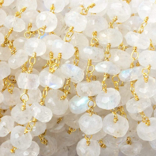 6mm Rainbow Moonstone Faceted Rondelle Beads on Vermeil Chain