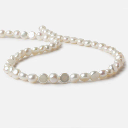7mm White Button Side Drilled Freshwater Pearls 16 inch 56 pieces