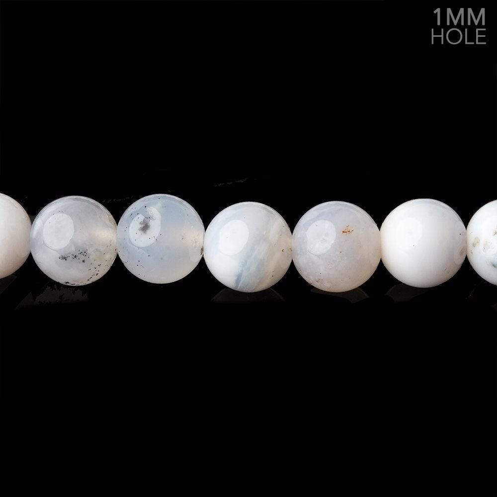 7mm White Dendritic Opal plain round large hole beads 16 inch 59 pieces