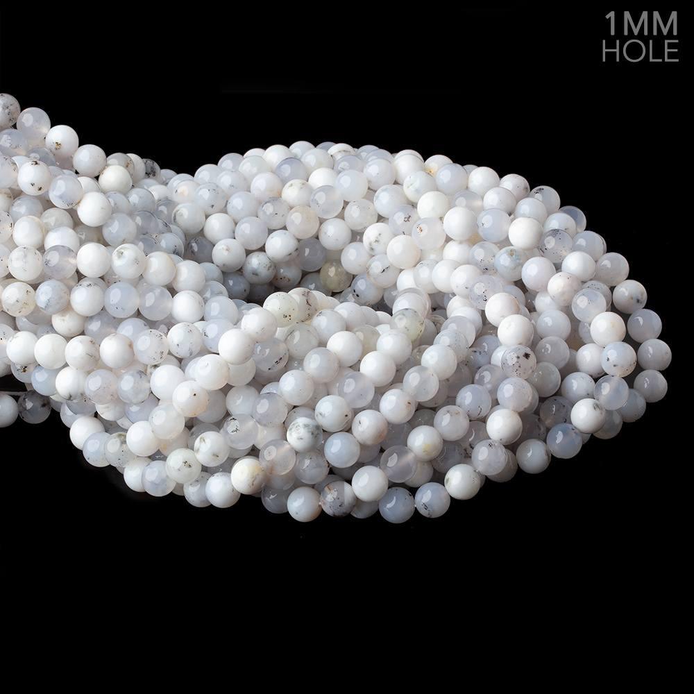 7mm White Dendritic Opal plain round large hole beads 16 inch 59 pieces