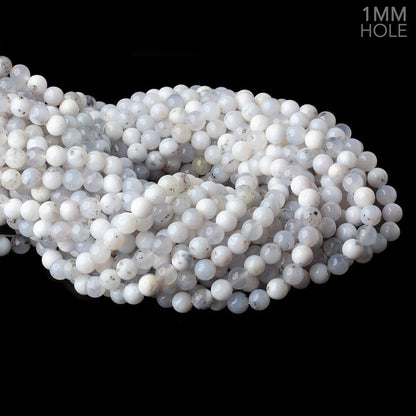 7mm White Dendritic Opal plain round large hole beads 16 inch 59 pieces
