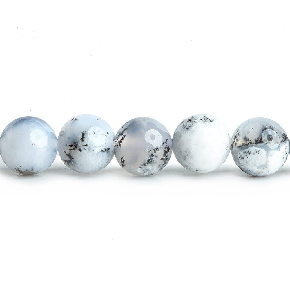 7mm White Dendritic Opal plain round large hole beads 16 inch 59 pieces