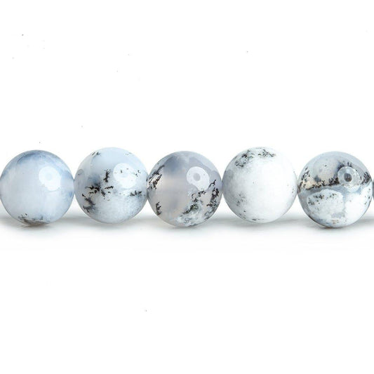 7mm White Dendritic Opal plain round large hole beads 16 inch 59 pieces
