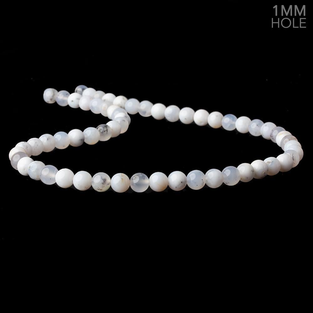 7mm White Dendritic Opal plain round large hole beads 16 inch 59 pieces