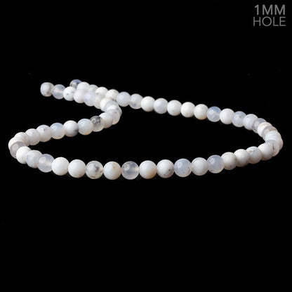7mm White Dendritic Opal plain round large hole beads 16 inch 59 pieces