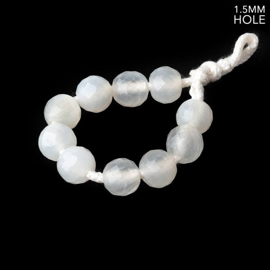 7mm White Moonstone 1.5mm Large Hole Faceted Rounds Set of 10