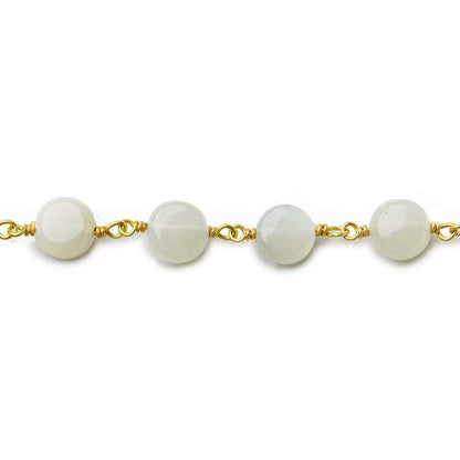 7mm White Moonstone plain coin Vermeil Chain by the foot