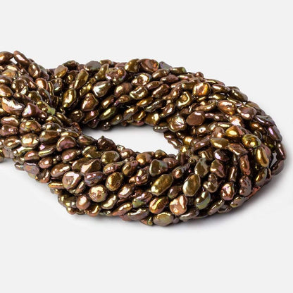 7x11-6x8mm Greenish Copper Brown straight drilled Keshi Pearls 16 inch 40 beads A