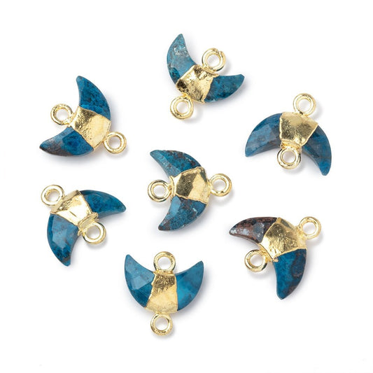 7x11mm Gold Leafed Chrysocolla Faceted Crescent Moon 1 Focal Connector
