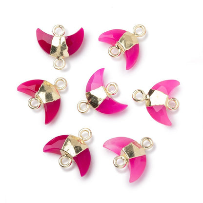 7x11mm Gold Leafed Fuchsia Chalcedony Faceted Crescent Moon 1 Focal Connector
