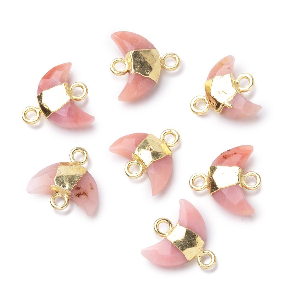 7x11mm Gold Leafed Pink Peruvian Opal Faceted Crescent Moon 1 Focal Connector