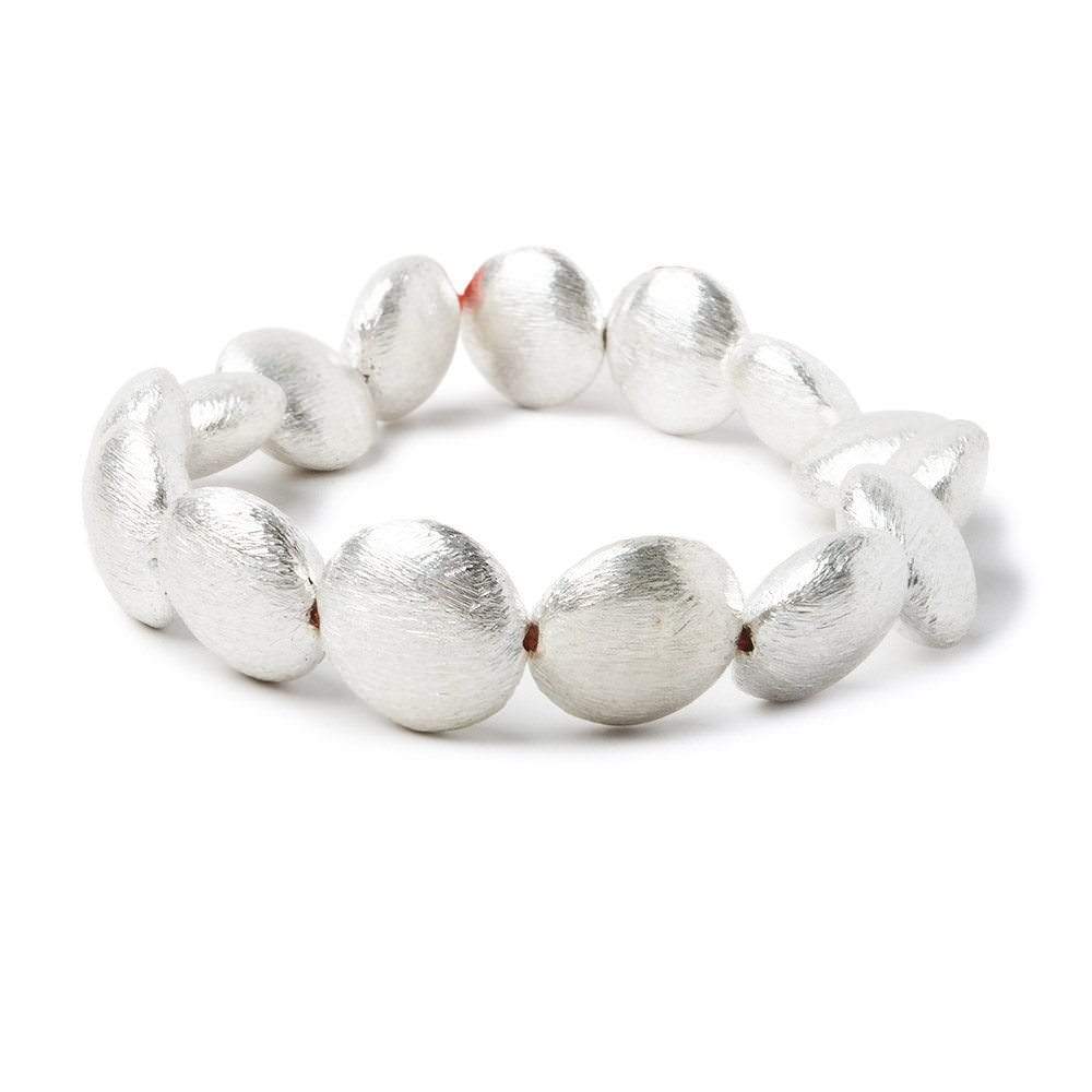 7x14mm Sterling Silver plated Copper Brushed Puffy Coin 8 inch 15 pcs