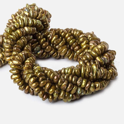 7mm Pea Green Center Drilled Keshi Freshwater Pearls 15 inch