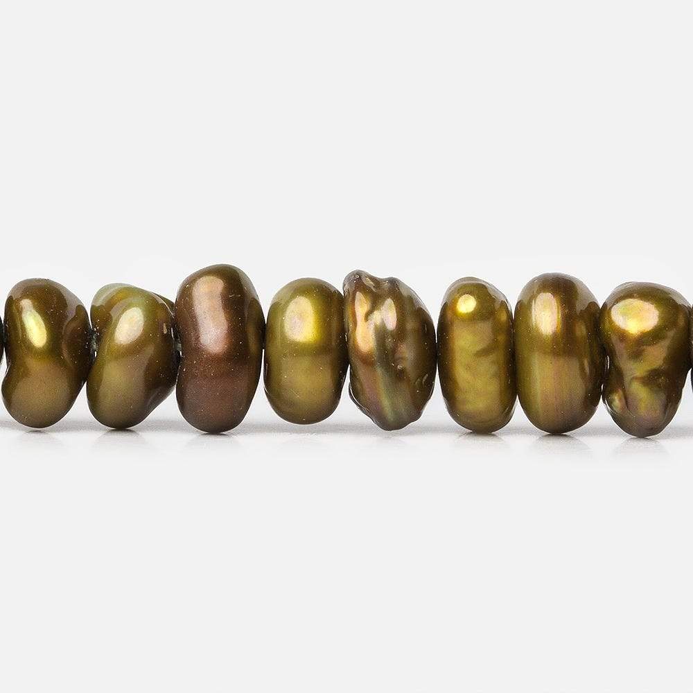 7mm Pea Green Center Drilled Keshi Freshwater Pearls 15 inch