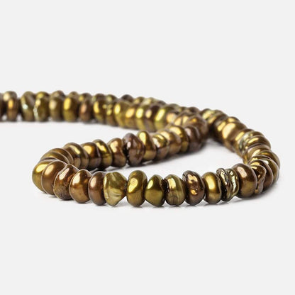 7mm Pea Green Center Drilled Keshi Freshwater Pearls 15 inch