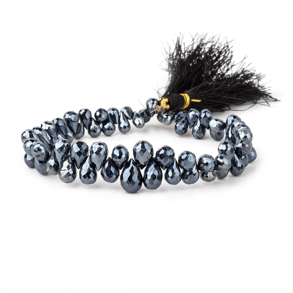 7x4-10x7mm Mystic Black Spinel Faceted Tear Drop Beads 8 inch 64 pieces AA