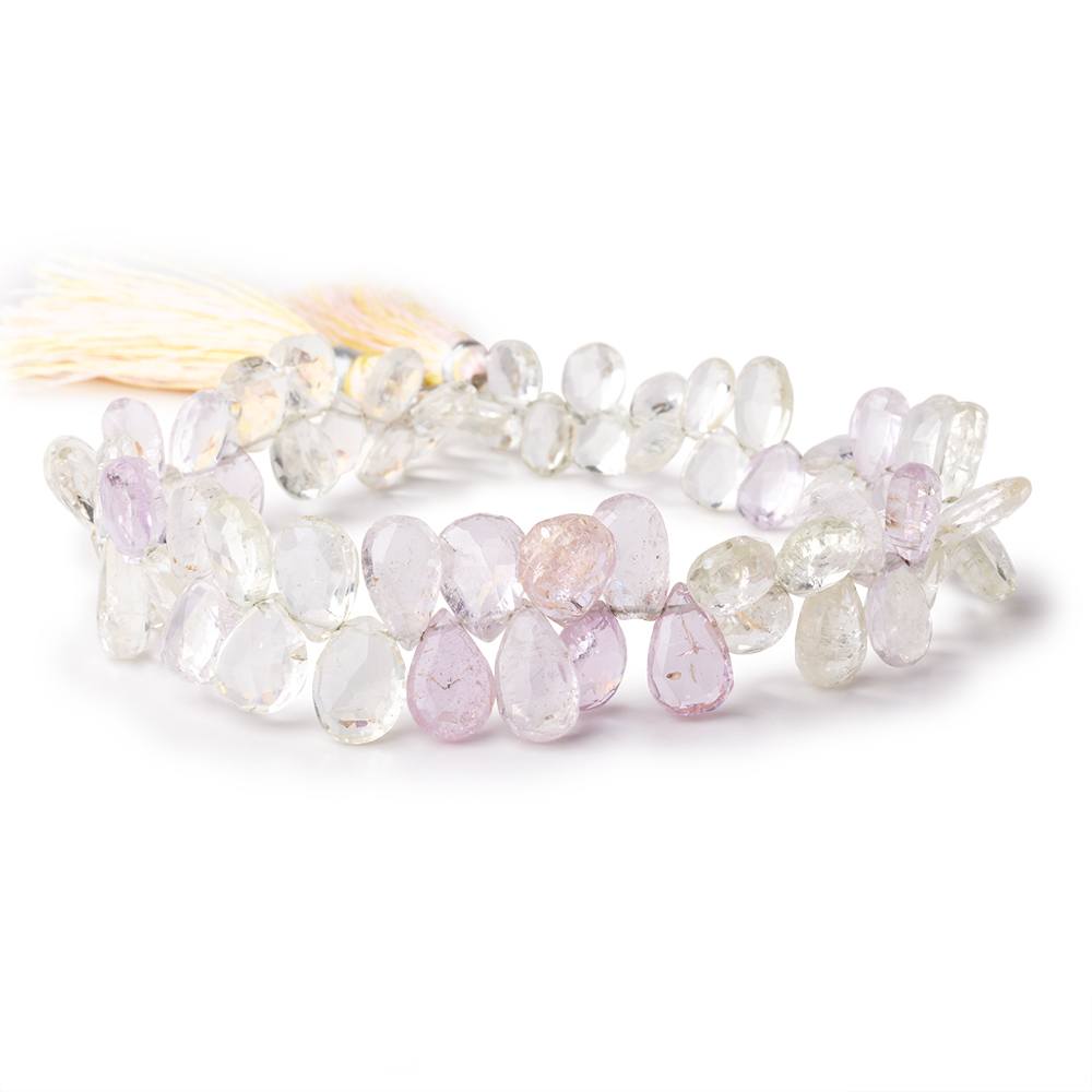 7x4-12x8mm Kunzite and Hiddenite Faceted Pear Beads 9 inch 58 pieces