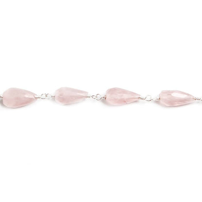 7x5-10x5mm Rose Quartz faceted tear drop Silver plated Chain by the foot 20pcs
