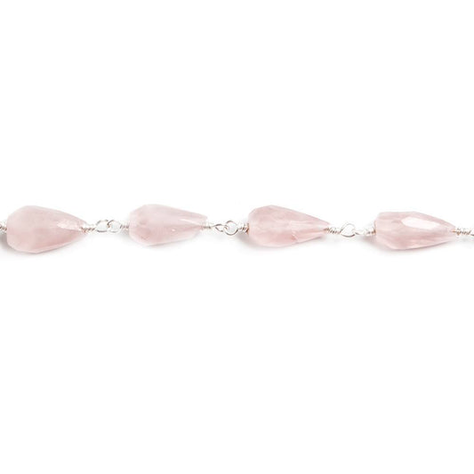 7x5-10x5mm Rose Quartz faceted tear drop Silver plated Chain by the foot 20pcs
