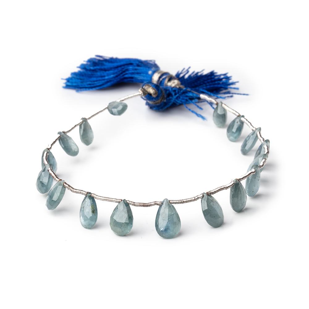 7x5-10x6mm Grey Blue Sapphire Faceted Pear Beads 6.5 inch 17 pieces